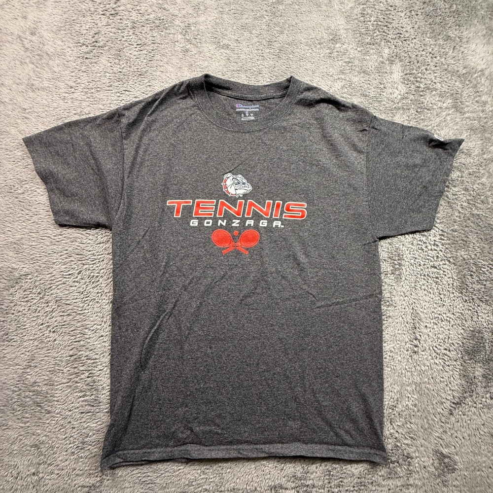 Gonzaga Bulldogs Tennis Shirt Champion Adult M Gray Short Sleeve Tee Crew Neck